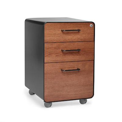 Black + Walnut Stow 3-Drawer File Cabinet, Rolling